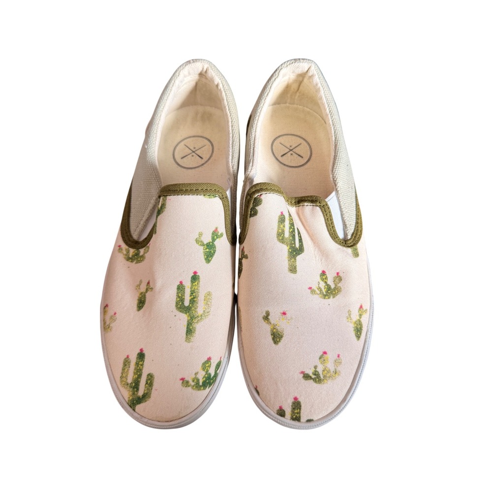 inkkas Slip-On Sneakers with Green Cactus Print